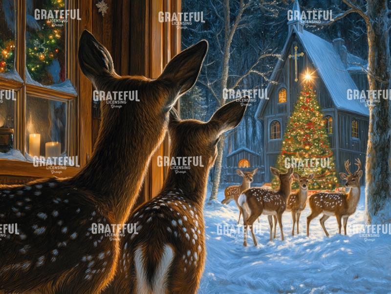 Deer at the Church at Christmas 2