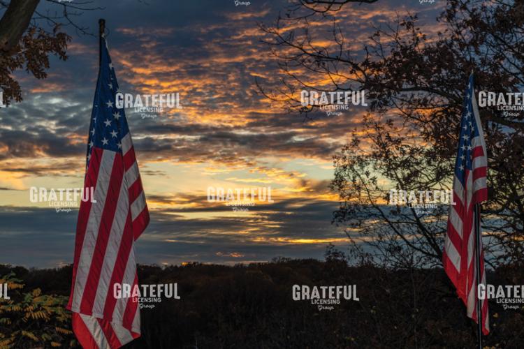 American flags sunset