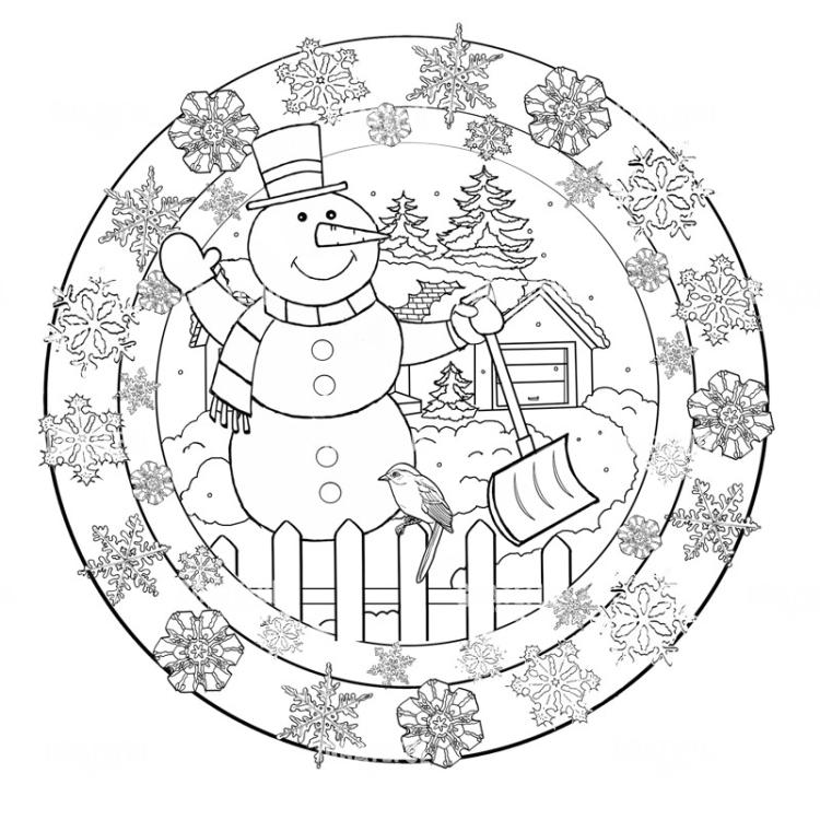 Snowman And Snowflakes Mandala