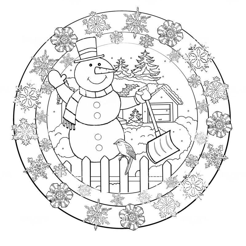 Snowman And Snowflakes Mandala