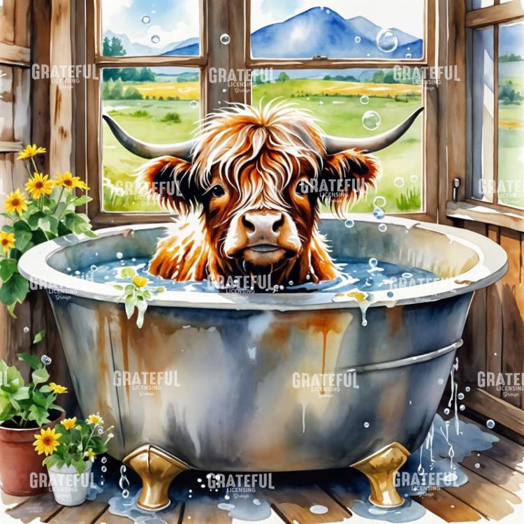 Barnyard Bath Time Highland Calf