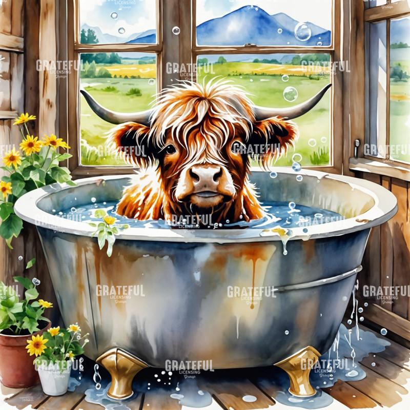 Barnyard Bath Time Highland Calf