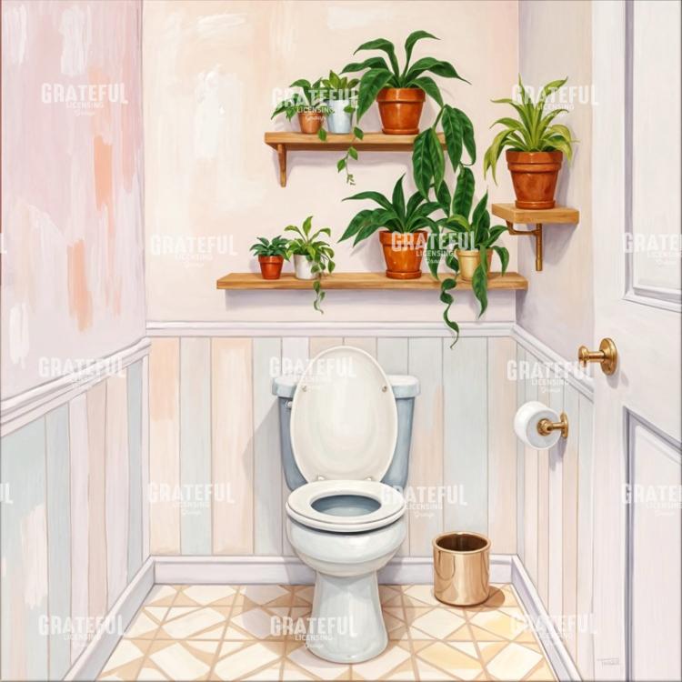 Sunny Paneled Bathroom with Plants