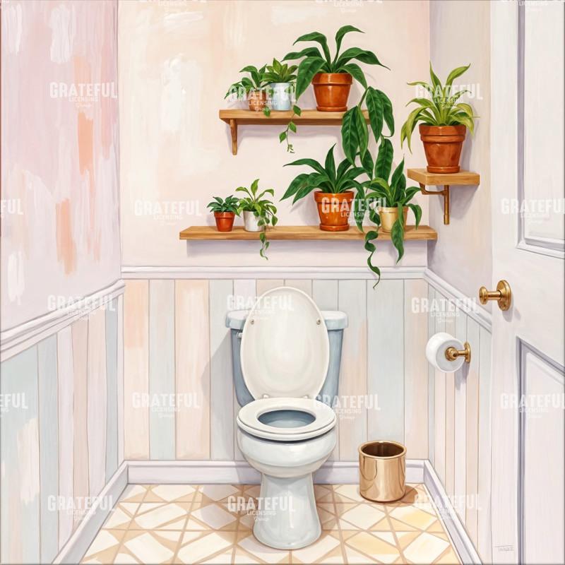 Sunny Paneled Bathroom with Plants