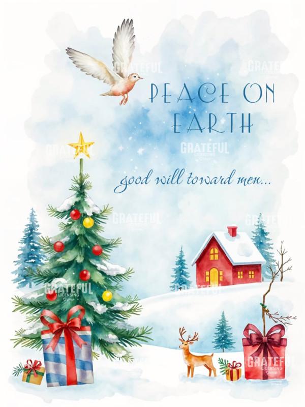 Red House Peace On Earth Watercolor