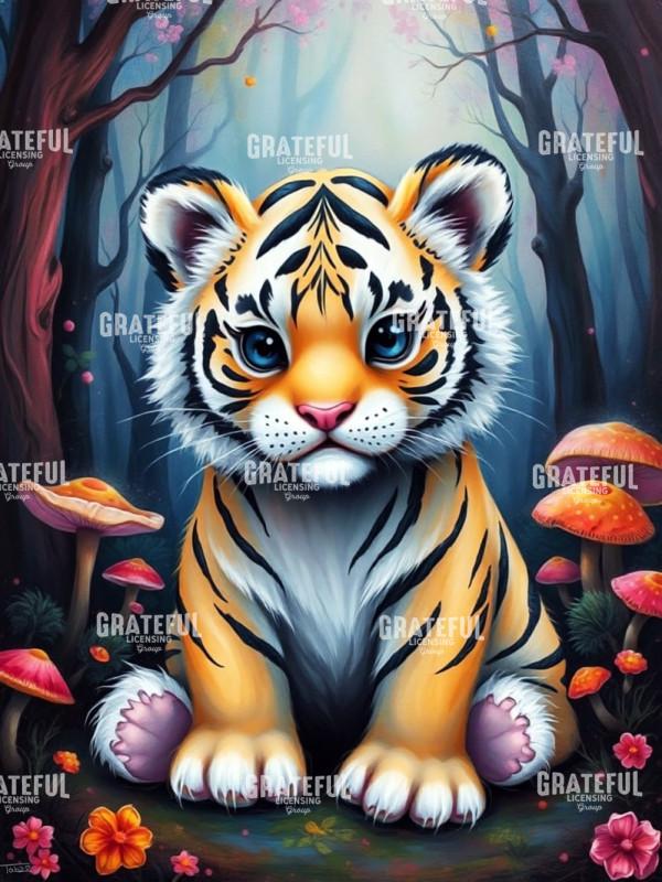 Tiger Baby With Mushrooms