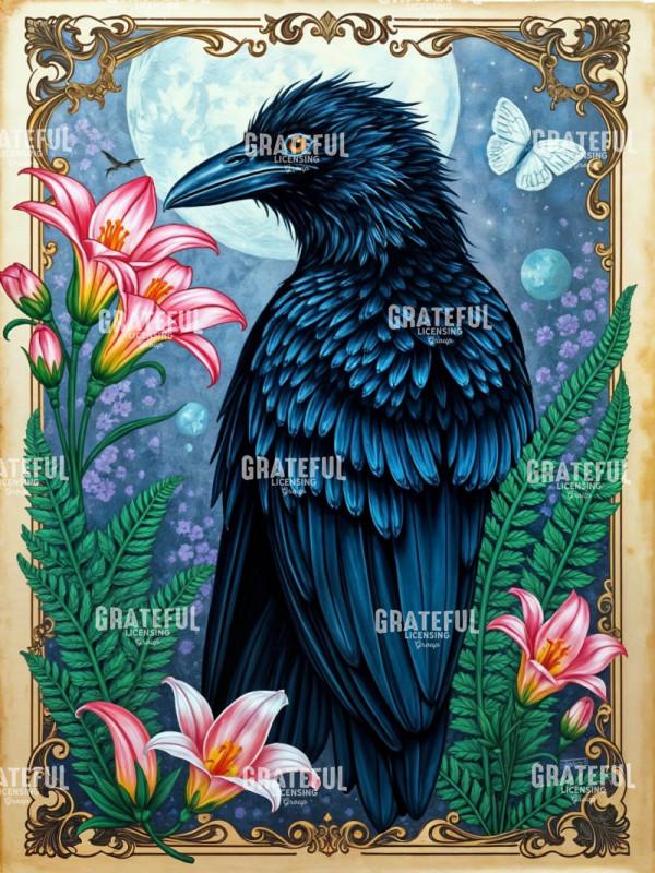 Raven with Pink Lilies