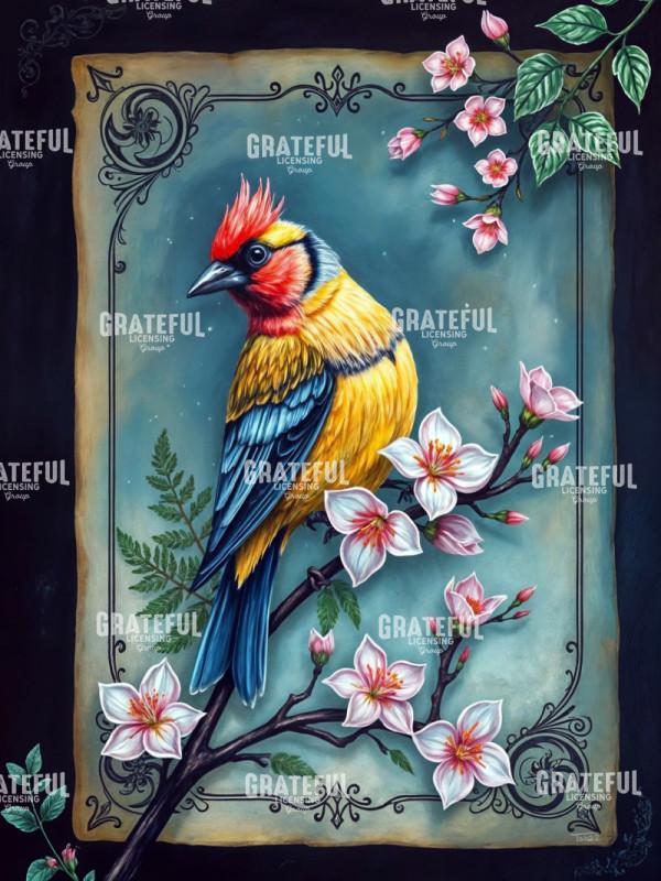 Western Tanager with Cherry Blossoms