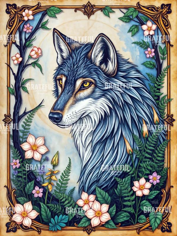 Wolf with Wildflowers