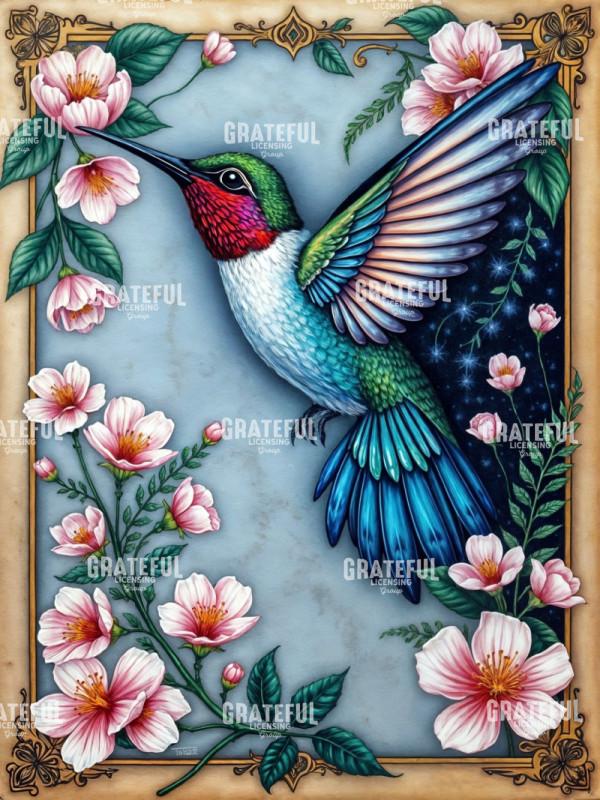 Hummingbird with Apple Blossoms