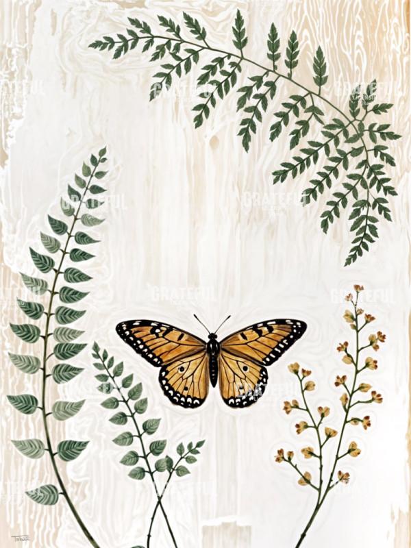 Monarch Butterfly with Ferns