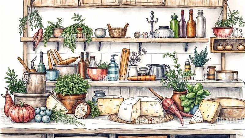 Country Kitchen Watercolor Illustration