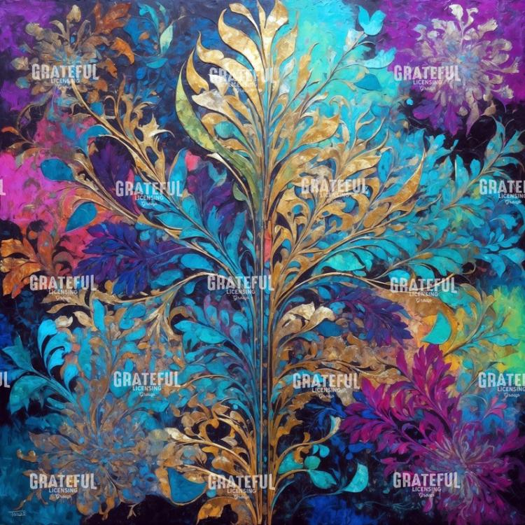 Gold Fern on a Blue Field Modern Art