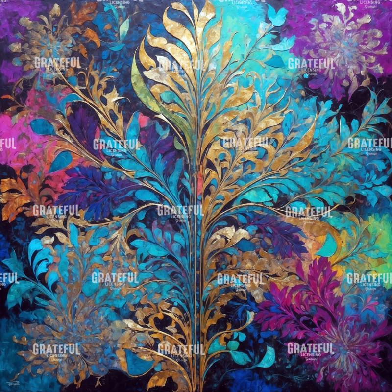 Gold Fern on a Blue Field Modern Art