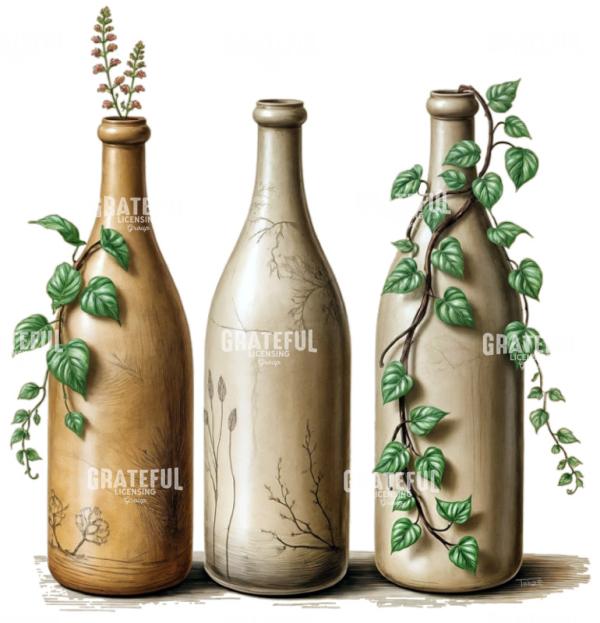 Clay Bottles With Vines