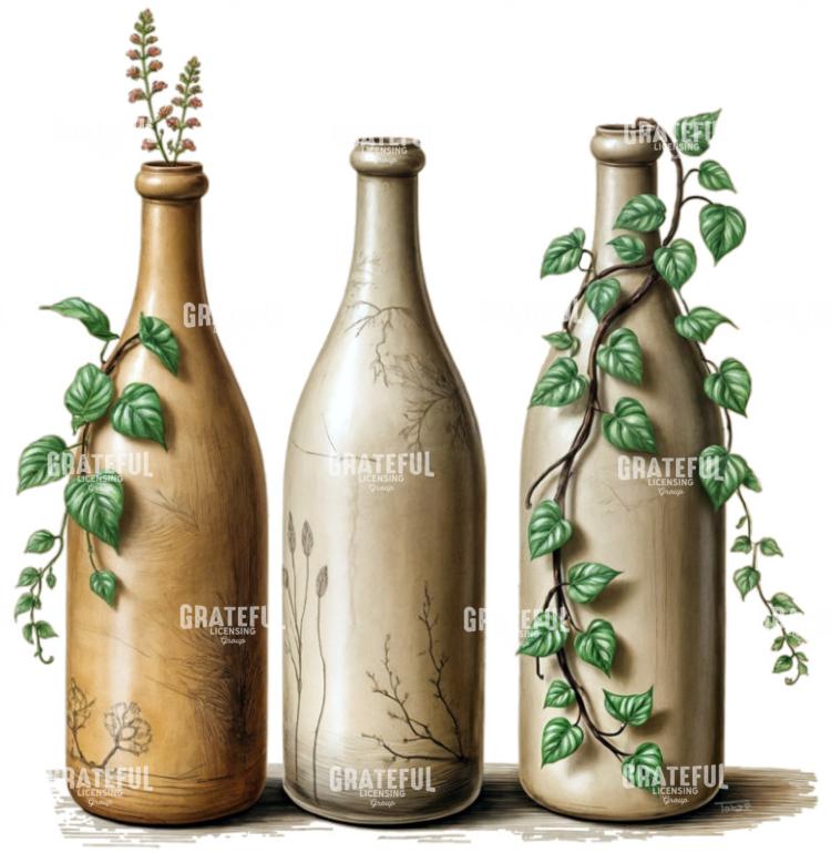 Clay Bottles With Vines