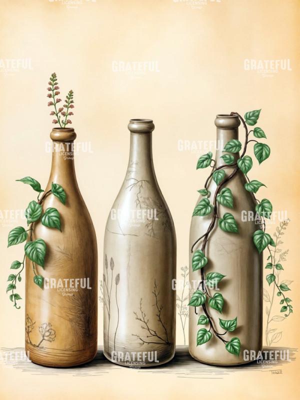 Clay Bottles With Vines II
