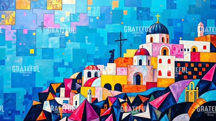 Abstract Santorini in Bold Colors