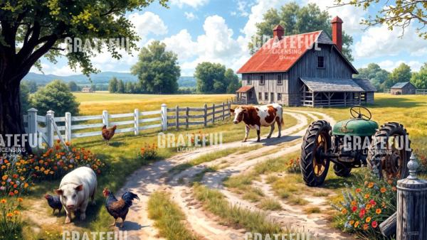 Weathered Farmhouse with Green Tractor