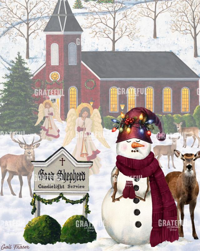 Snowman Good Shepherd with Deer