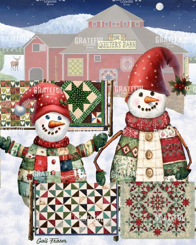 Snowmen Quilting Barn with Quilts