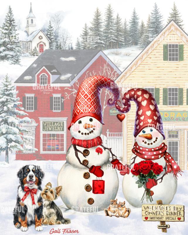 Snowmen Valentines with Roses