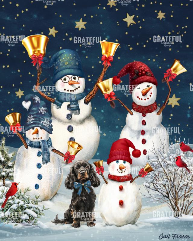 Snowmen Starry Night with Bells