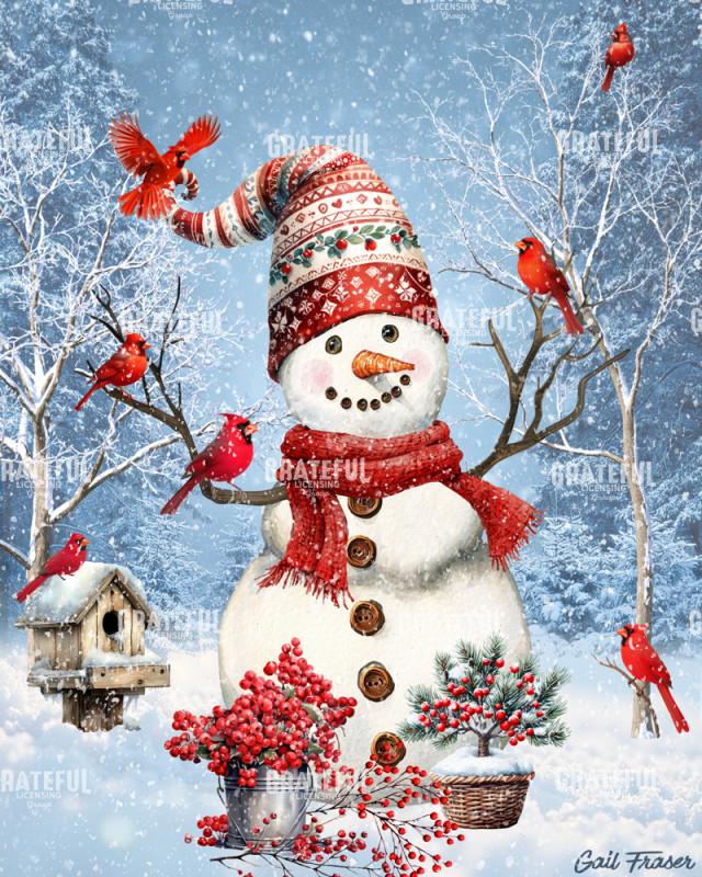 Snowman Woods with Cardinals