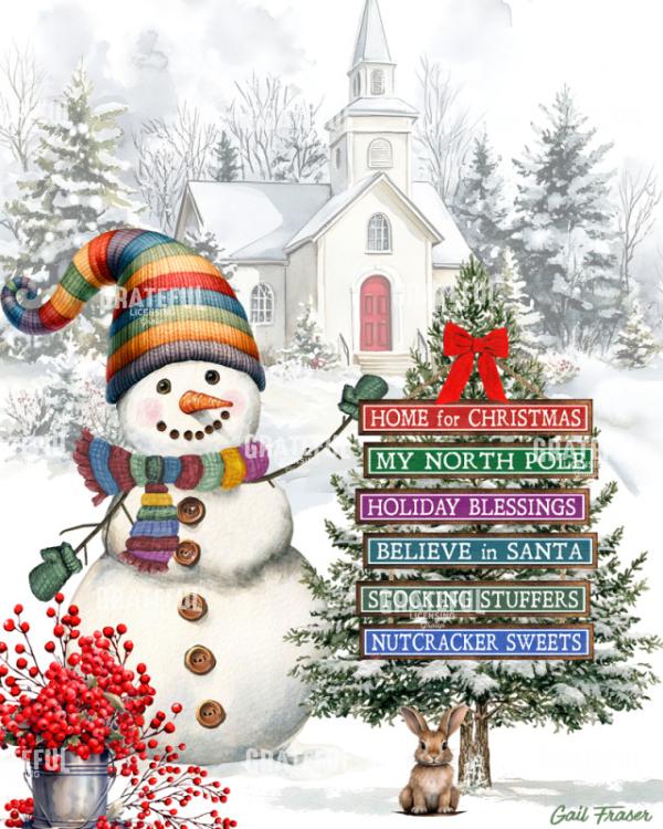 Snowman Church with Sign