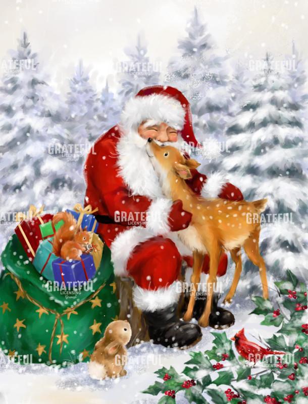 Santa with Friends in Wood