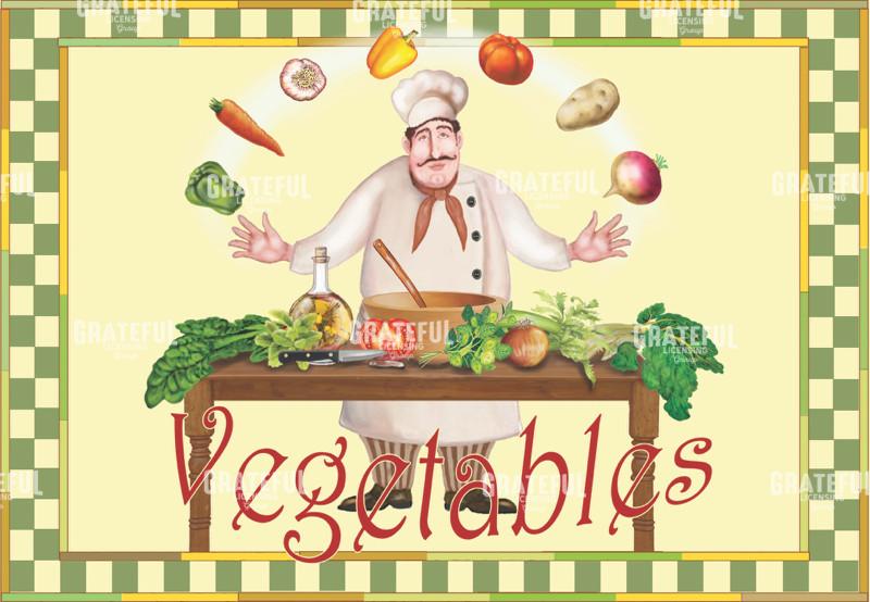 chef juggling vegetables