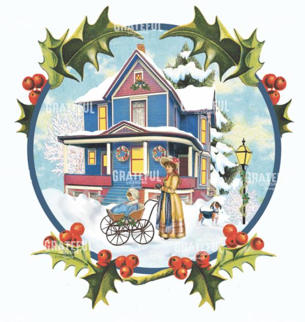 Victorian Pink House Holly Blue Square
