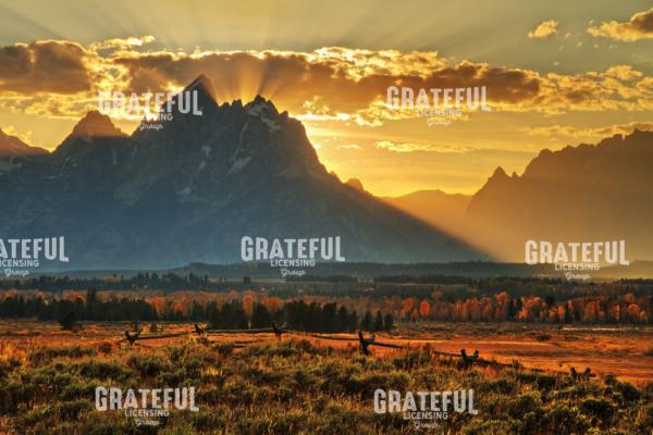 Grand Teton Sunset with Buck Rail Fence