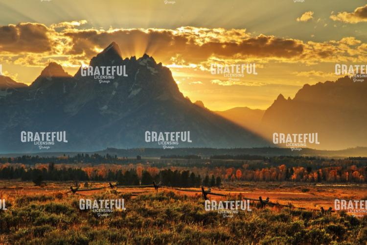 Grand Teton Sunset with Buck Rail Fence