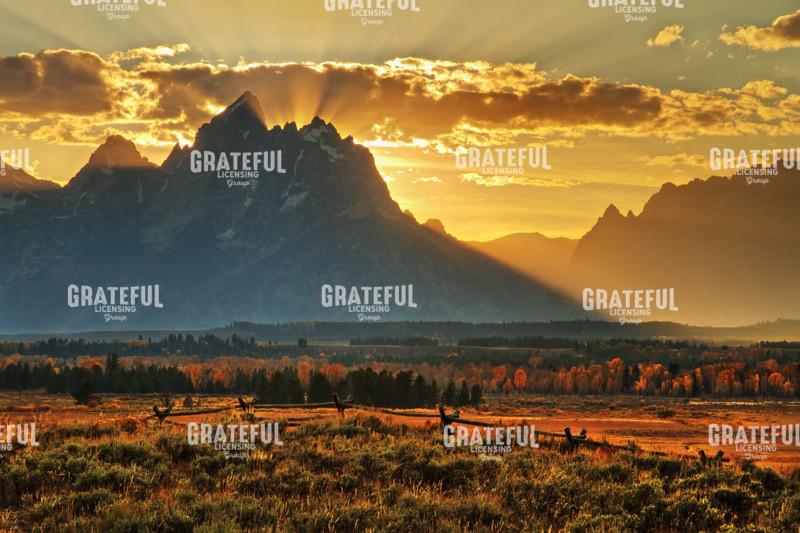 Grand Teton Sunset with Buck Rail Fence