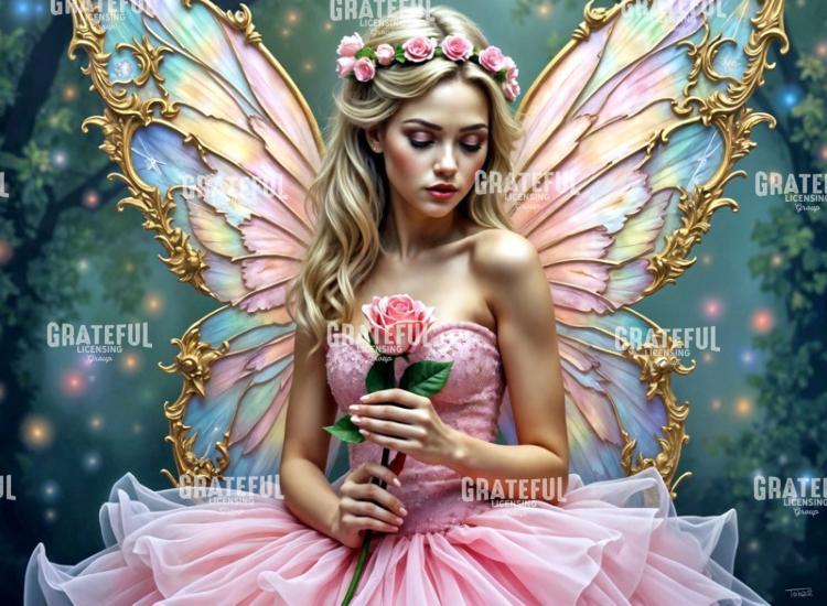 Gilded Stained Glass Rose Fairy
