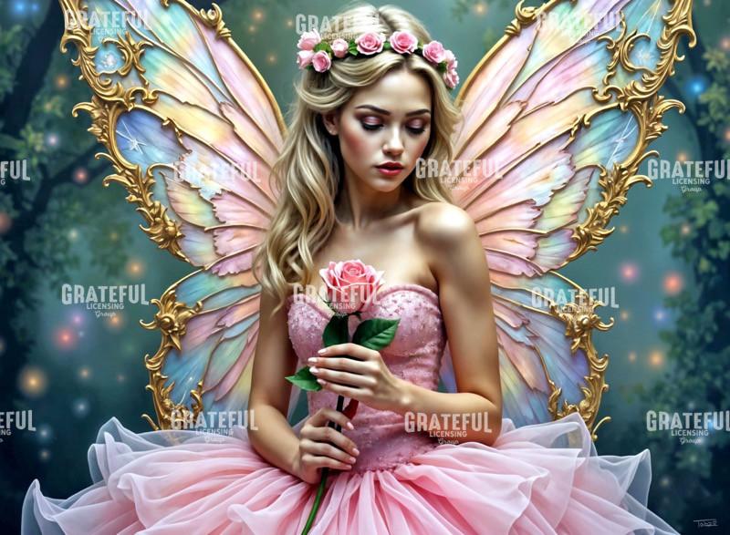 Gilded Stained Glass Rose Fairy