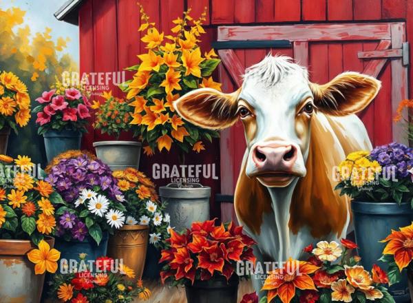Cow with Spring Blooms