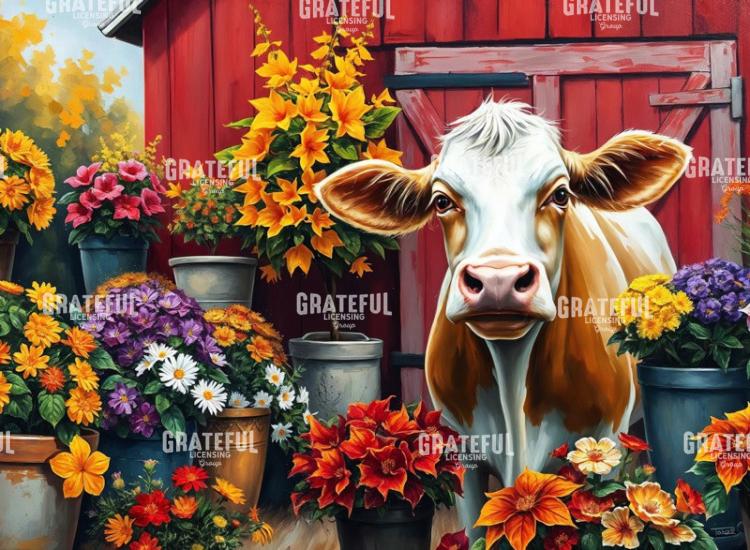 Cow with Spring Blooms