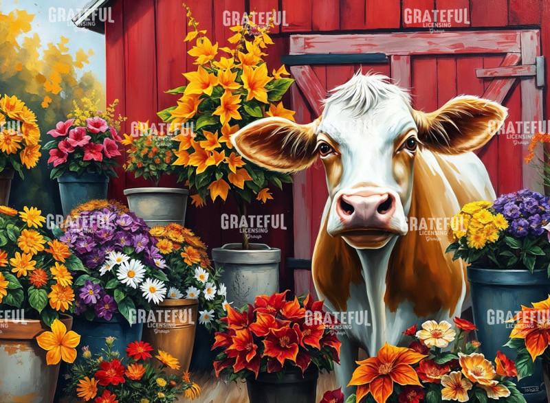 Cow with Spring Blooms
