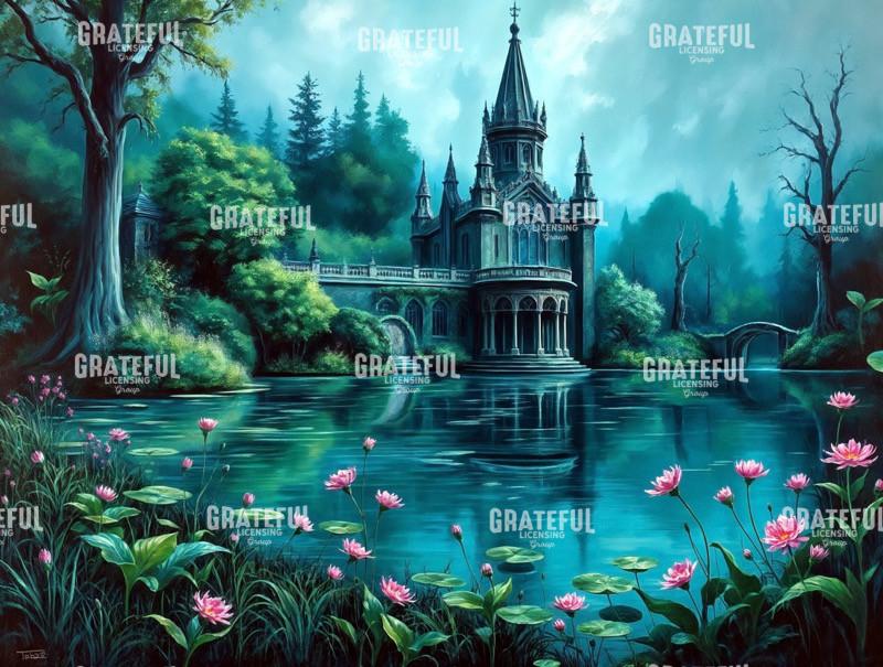 Gothic Church with Pink Dalhias