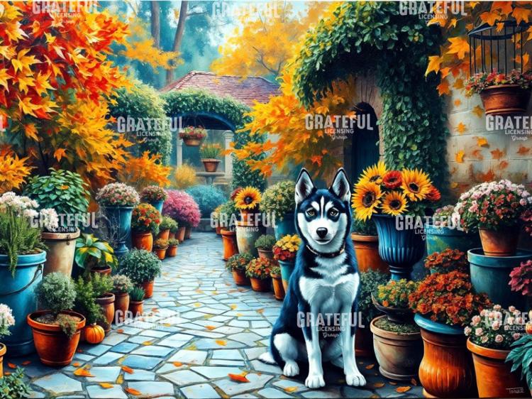 Husky Puppy Autumn Courtyard