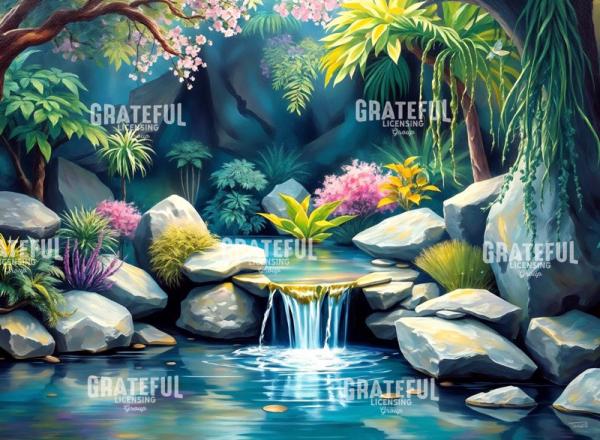 Jungle Waterfall with Aquatic Plants