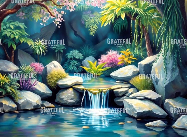 Jungle Waterfall with Aquatic Plants