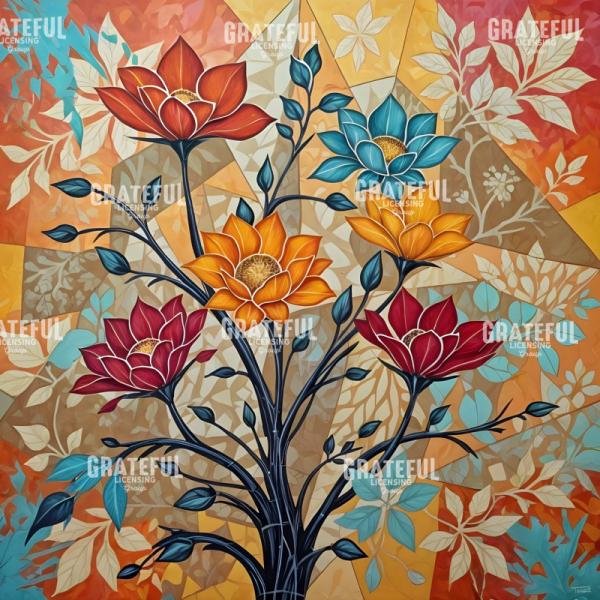 Modern Autumn Flowers with Blue Accents