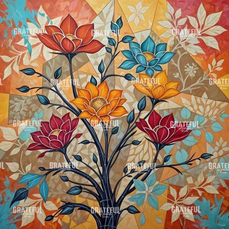 Modern Autumn Flowers with Blue Accents