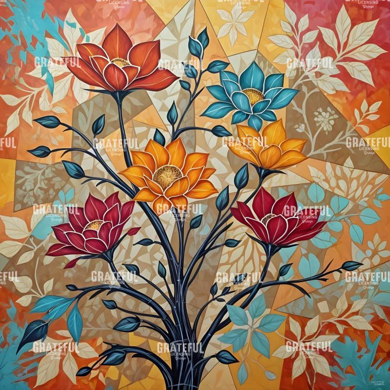 Modern Autumn Flowers with Blue Accents