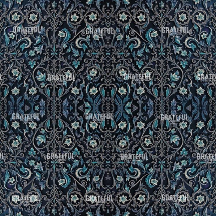 Teal Blue Floral Damask