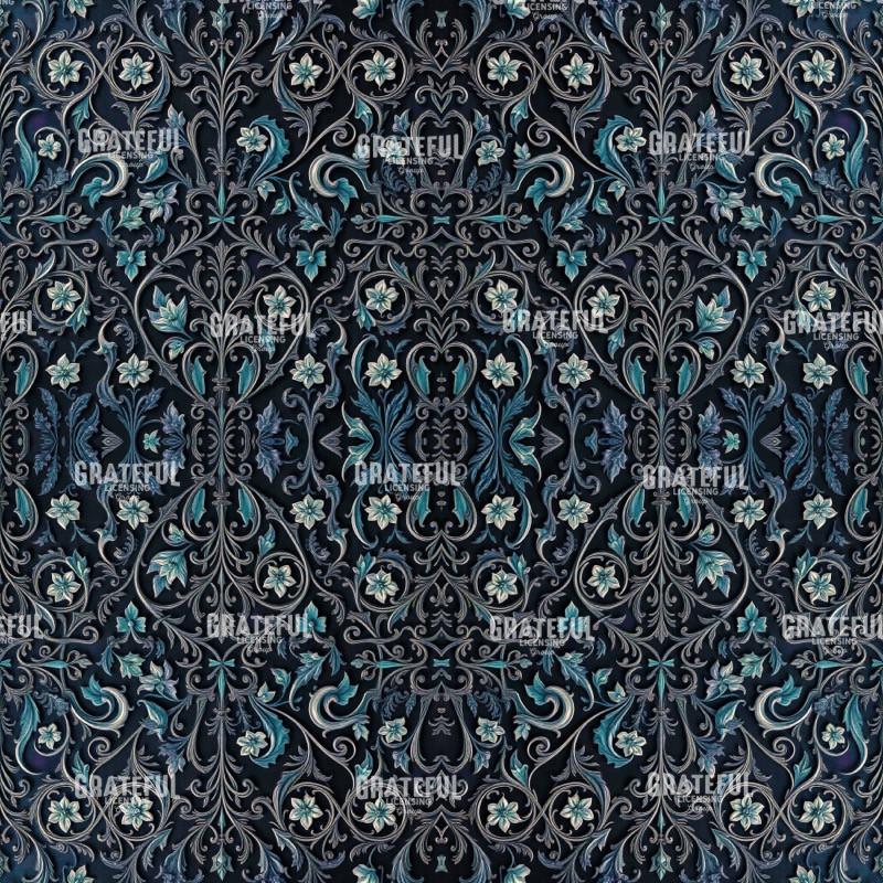 Teal Blue Floral Damask