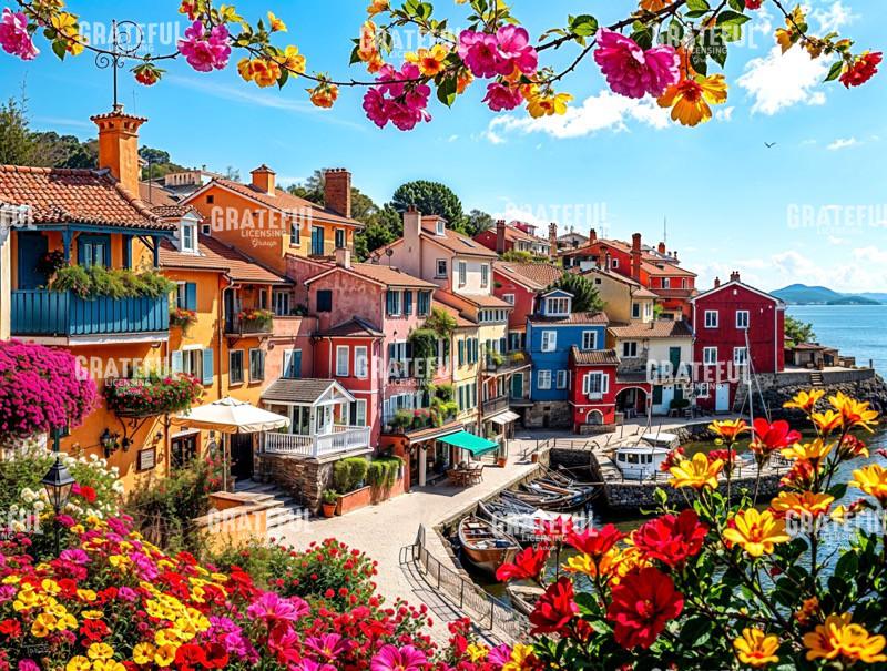 Seaside Village with Flowers